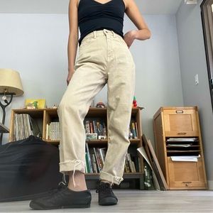 Zara raw hem beige straight leg denim pants, size 2 / 26